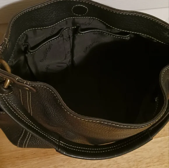 Fossil Vintage Black Pebbled Leather Shoulder Bag 75082 Key Charm Snap Closure - Picture 7 of 12